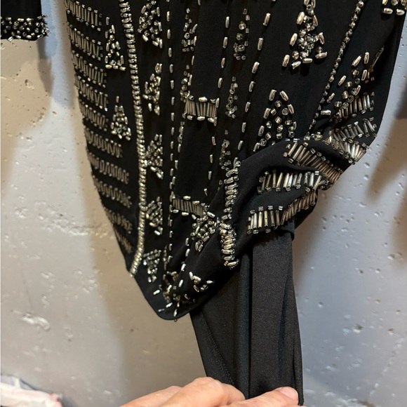 Arden B black beaded low v neck mini dress medium - Picture 7 of 9